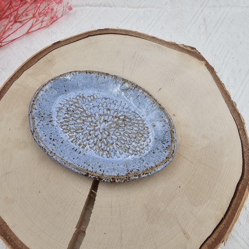 Tarka ceramiczna do czosnki i imbiru niebieska w cętki Glena Art rękodzieło ulepiona ręcznie tarka do owoców