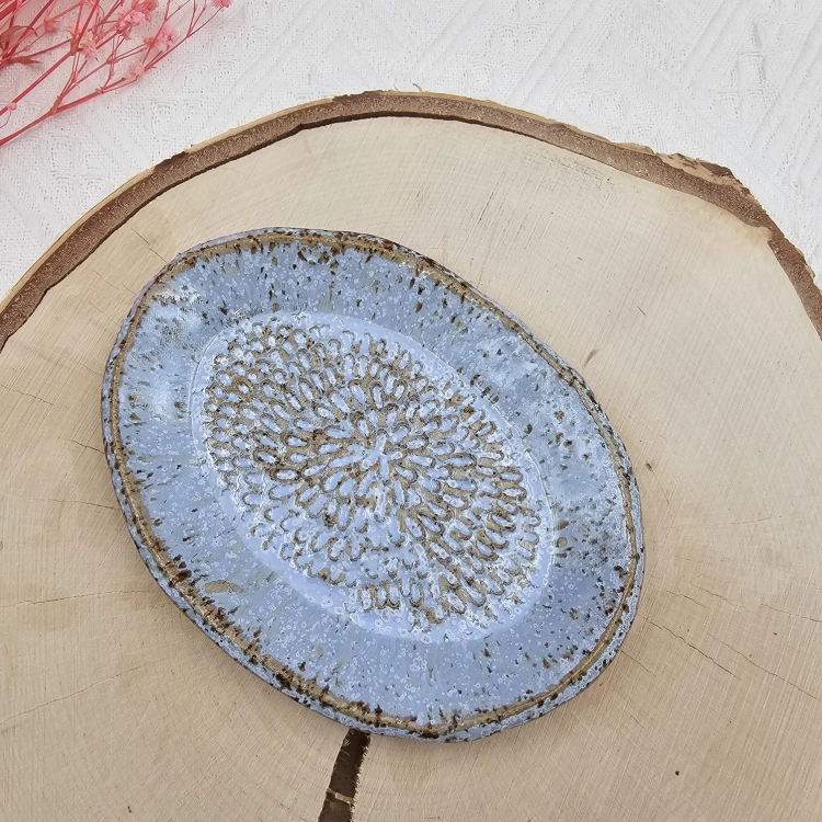 Tarka ceramiczna do czosnki i imbiru niebieska w cętki Glena Art rękodzieło ulepiona ręcznie tarka do owoców