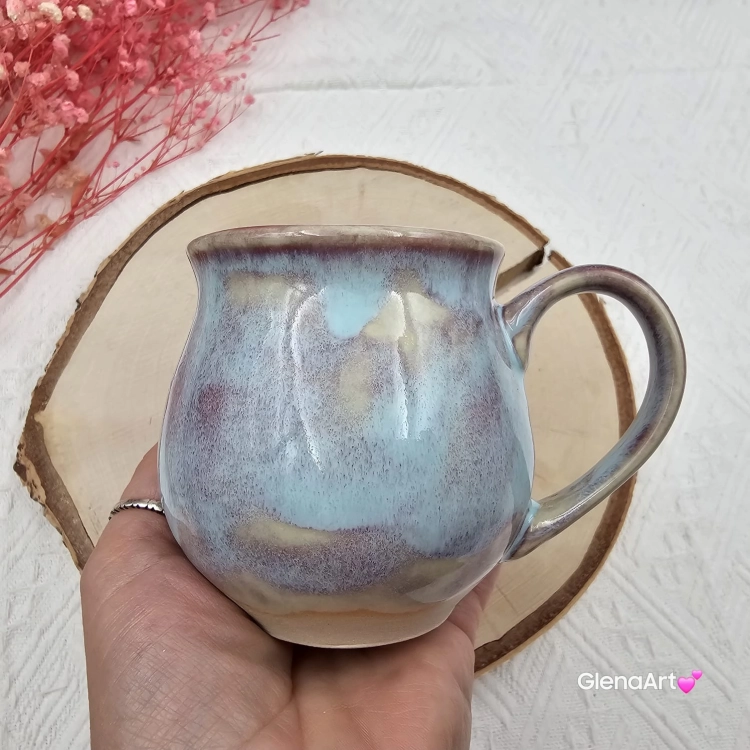 Kubek czeski niebieski z refleksami beczułka w kolorze niebieskim ceramiczny Glena Art beczułka kubek z uszkiem do kawy herbaty ulubiony kubek ceramiczny ceramika 220 ml