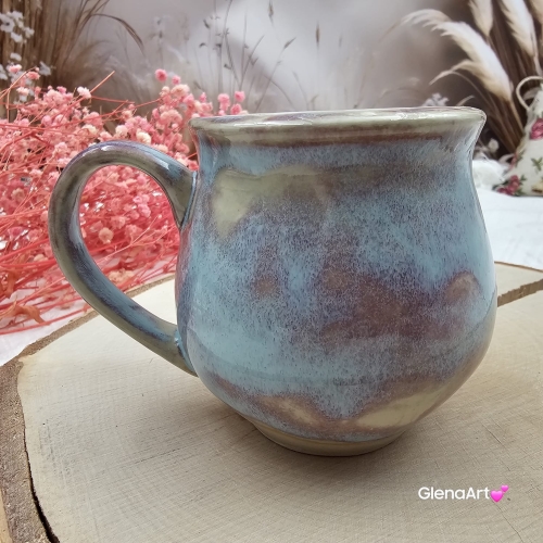 Kubek czeski niebieski z refleksami beczułka w kolorze niebieskim ceramiczny Glena Art beczułka kubek z uszkiem do kawy herbaty ulubiony kubek ceramiczny ceramika 220 ml