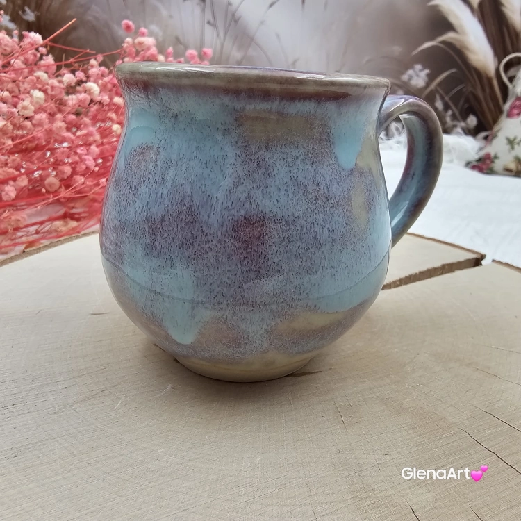 Kubek czeski niebieski z refleksami beczułka w kolorze niebieskim ceramiczny Glena Art beczułka kubek z uszkiem do kawy herbaty ulubiony kubek ceramiczny ceramika 220 ml