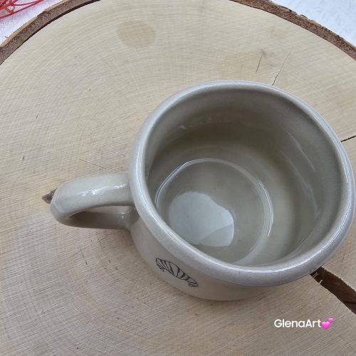 Kubek ceramiczny slow i croissant Glena Art beczułka mała kubeczek z uszkiem do kawy herbaty ulubiony kubek z napisem slow i croissant i rogalikiem ceramiczny ceramika 120 ml