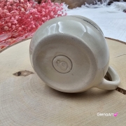 Kubek ceramiczny slow i croissant Glena Art beczułka mała kubeczek z uszkiem do kawy herbaty ulubiony kubek z napisem slow i croissant i rogalikiem ceramiczny ceramika 120 ml