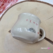 Kubek ceramiczny slow i croissant Glena Art beczułka mała kubeczek z uszkiem do kawy herbaty ulubiony kubek z napisem slow i croissant i rogalikiem ceramiczny ceramika 120 ml