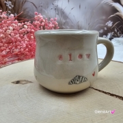 Kubek ceramiczny slow i croissant Glena Art beczułka mała kubeczek z uszkiem do kawy herbaty ulubiony kubek z napisem slow i croissant i rogalikiem ceramiczny ceramika 120 ml