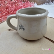 Kubek ceramiczny slow i croissant Glena Art beczułka mała kubeczek z uszkiem do kawy herbaty ulubiony kubek z napisem slow i croissant i rogalikiem ceramiczny ceramika 120 ml