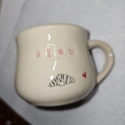 Kubek ceramiczny slow i croissant Glena Art beczułka mała kubeczek z uszkiem do kawy herbaty ulubiony kubek z napisem slow i croissant i rogalikiem ceramiczny ceramika 120 ml