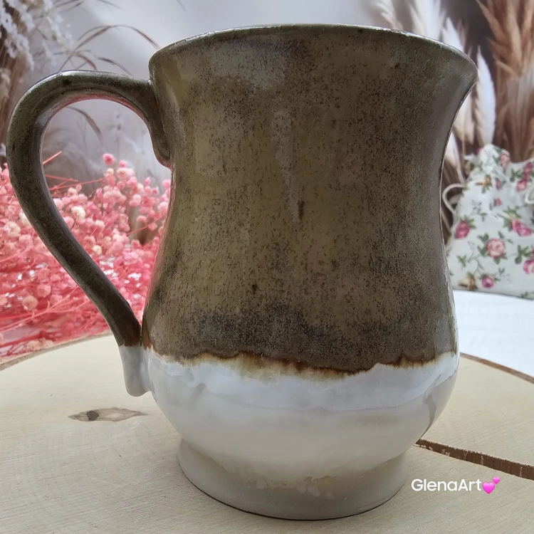 Kubek beczułka MAX duży ceramiczny Glena Art kolor ziemi brąz i biel z uszkiem kolory ziemi do kawy herbaty ulubiony kubek ceramiczny ceramika 400 ml