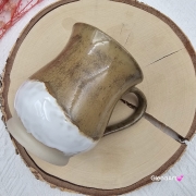 Kubek beczułka MAX duży ceramiczny Glena Art kolor ziemi brąz i biel z uszkiem kolory ziemi do kawy herbaty ulubiony kubek ceramiczny ceramika 400 ml