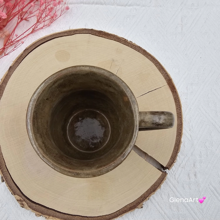 Kubek beczułka MAX duży ceramiczny Glena Art kolor ziemi brąz i biel z uszkiem kolory ziemi do kawy herbaty ulubiony kubek ceramiczny ceramika 400 ml