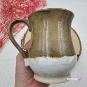 Kubek beczułka MAX duży ceramiczny Glena Art kolor ziemi brąz i biel z uszkiem kolory ziemi do kawy herbaty ulubiony kubek ceramiczny ceramika 400 ml