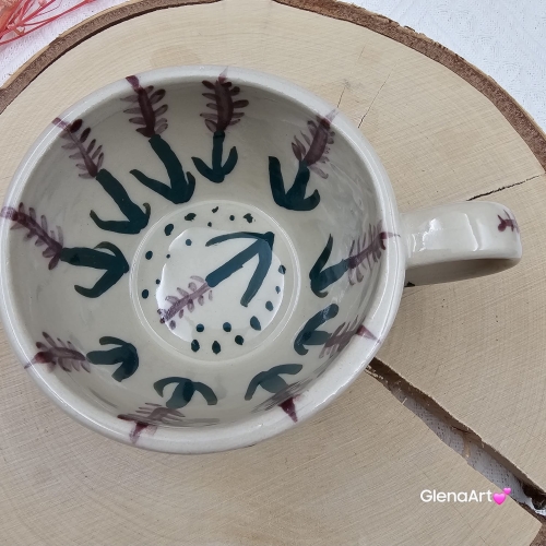 Filiżanka ceramiczna Glena Art ręcznie malowana gałązki lawendy z uszkiem do kawy herbaty ulubiony kubek ceramiczny ceramika 250 ml rękodzieło