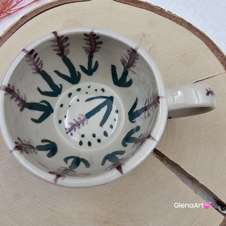 Filiżanka ceramiczna Glena Art ręcznie malowana gałązki lawendy z uszkiem do kawy herbaty ulubiony kubek ceramiczny ceramika 250 ml rękodzieło