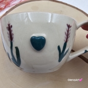 Filiżanka ceramiczna Glena Art ręcznie malowana gałązki lawendy z uszkiem do kawy herbaty ulubiony kubek ceramiczny ceramika 250 ml rękodzieło