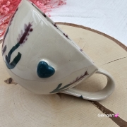 Filiżanka ceramiczna Glena Art ręcznie malowana gałązki lawendy z uszkiem do kawy herbaty ulubiony kubek ceramiczny ceramika 250 ml rękodzieło