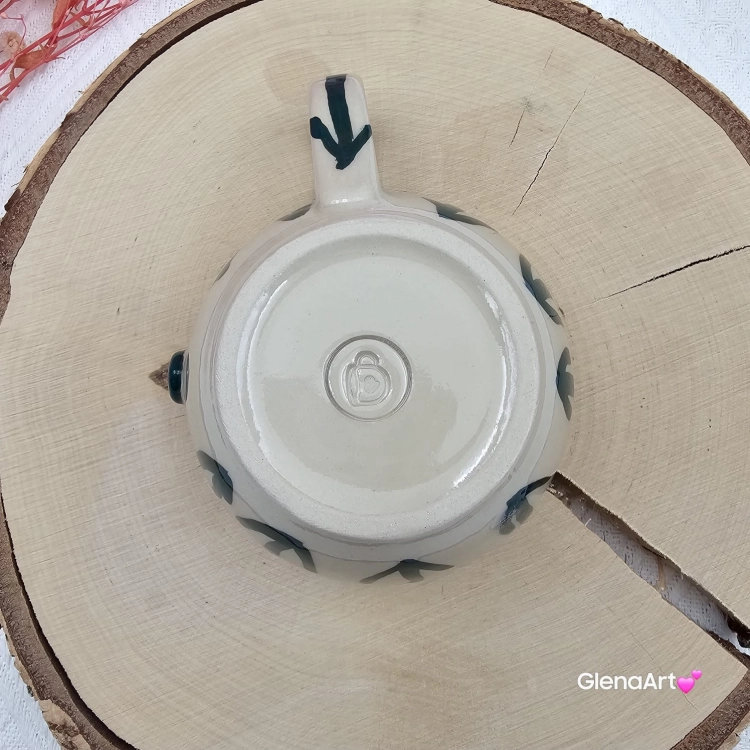 Filiżanka ceramiczna Glena Art ręcznie malowana gałązki lawendy z uszkiem do kawy herbaty ulubiony kubek ceramiczny ceramika 250 ml rękodzieło