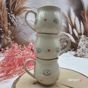 Kubek czeski z rogalikami i serduszkami beczułka ceramiczny Glena Art kubek z uszkiem do kawy herbaty ulubiony kubek ceramiczny ceramika 220 ml z rogalikami i czerwonymi serduszkami