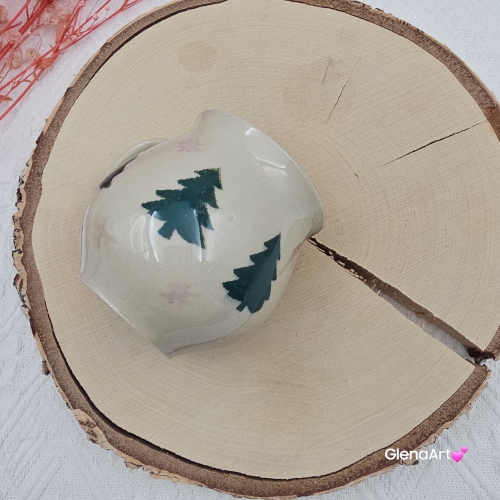 Kubek czeski beczułka choinki świąteczny ceramiczny Glena Art kubek z uszkiem do kawy herbaty ulubiony kubek ceramiczny ceramika 220 ml z choinkami bożonarodzeniowy