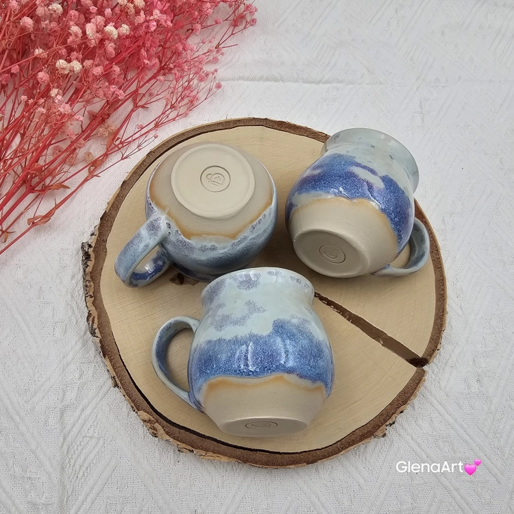 Kubek czeski błękitna chmurka ceramiczny Glena Art beczułka jasnoniebieska kubek z uszkiem do kawy herbaty ulubiony kubek ceramiczny ceramika 250 ml