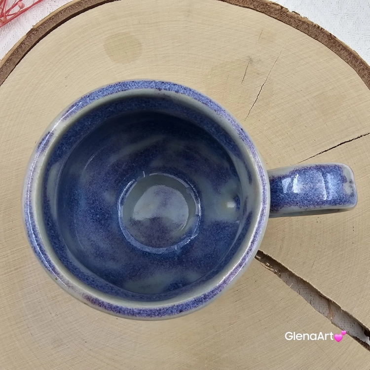 Kubek czeski błękitna chmurka jo ceramiczny Glena Art beczułka niebieska z napisem JO pop kaszubsku tak kubek z uszkiem do kawy herbaty ulubiony kubek ceramiczny ceramika 250 ml jo