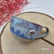 Filiżanka ceramiczna z serduszkiem Glena Art niebieska lawenda z uszkiem do kawy herbaty ulubiony kubek ceramiczny ceramika 250 ml rękodzieło niebieskie kolory i serduszko