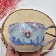 Filiżanka ceramiczna z serduszkiem Glena Art niebieska lawenda z uszkiem do kawy herbaty ulubiony kubek ceramiczny ceramika 250 ml rękodzieło niebieskie kolory i serduszko
