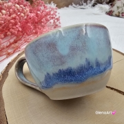 Filiżanka ceramiczna z serduszkiem Glena Art niebieska lawenda z uszkiem do kawy herbaty ulubiony kubek ceramiczny ceramika 250 ml rękodzieło niebieskie kolory i serduszko