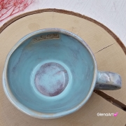 Filiżanka ceramiczna slow Glena Art niebieska chmurka z uszkiem do kawy herbaty ulubiony kubek ceramiczny ceramika 250 ml rękodzieło niebieskie kolory i napis wewnątrz slow