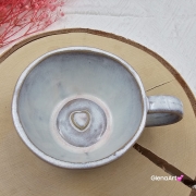 Filiżanka ceramiczna z serduszkiem na dnie pastelowy fiolet / róż Glena Art z uszkiem do kawy herbaty ulubiony kubek ceramiczny ceramika 250 ml rękodzieło serduszko na dnie