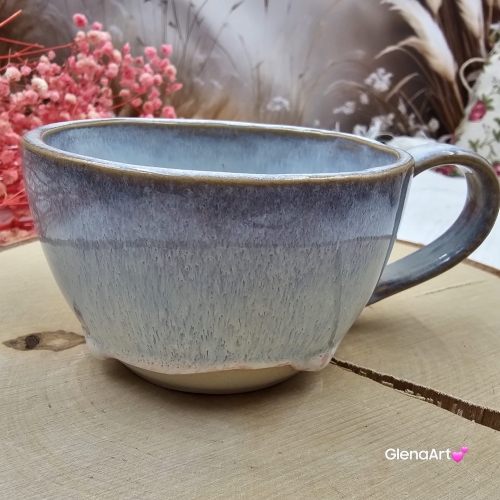 Filiżanka ceramiczna z serduszkiem na dnie pastelowy fiolet / róż Glena Art z uszkiem do kawy herbaty ulubiony kubek ceramiczny ceramika 250 ml rękodzieło serduszko na dnie