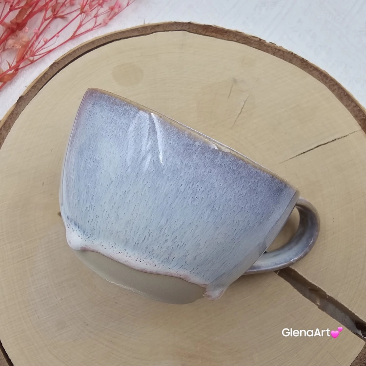 Filiżanka ceramiczna z serduszkiem na dnie pastelowy fiolet / róż Glena Art z uszkiem do kawy herbaty ulubiony kubek ceramiczny ceramika 250 ml rękodzieło serduszko na dnie