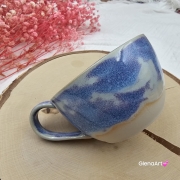 Filiżanka ceramiczna Glena Art niebieska lawenda z uszkiem do kawy herbaty ulubiony kubek ceramiczny ceramika 250 ml rękodzieło niebieskie / fioletowe odcienie