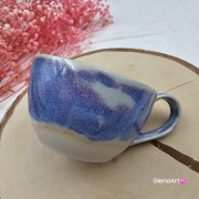 Filiżanka ceramiczna Glena Art niebieska lawenda z uszkiem do kawy herbaty ulubiony kubek ceramiczny ceramika 250 ml rękodzieło niebieskie / fioletowe odcienie