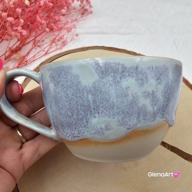 Filiżanka ceramiczna Glena Art niebieska chmurka z uszkiem do kawy herbaty ulubiony kubek ceramiczny ceramika 250 ml rękodzieło niebieska chmurka