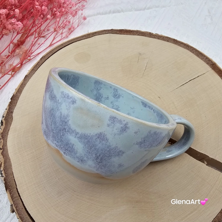 Filiżanka ceramiczna Glena Art niebieska chmurka z uszkiem do kawy herbaty ulubiony kubek ceramiczny ceramika 250 ml rękodzieło niebieska chmurka