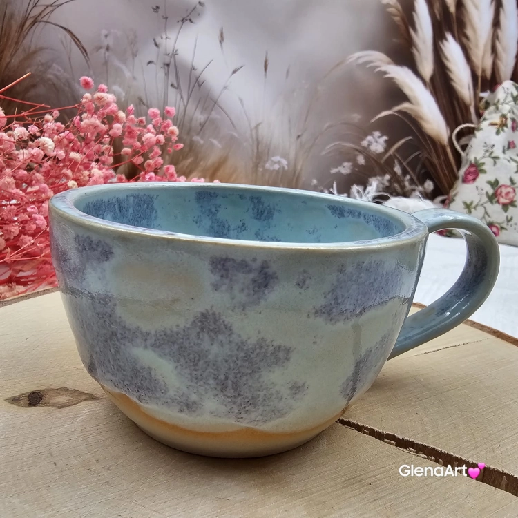 Filiżanka ceramiczna Glena Art niebieska chmurka z uszkiem do kawy herbaty ulubiony kubek ceramiczny ceramika 250 ml rękodzieło niebieska chmurka