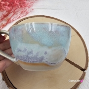 Filiżanka ceramiczna z serduszkiem na dnie Glena Art niebieska chmurka z uszkiem do kawy herbaty ulubiony kubek ceramiczny ceramika 250 ml rękodzieło niebieskie kolory i serduszko na dnie