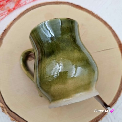 Kubek beczułka MAX duży ceramiczny Glena Art kolor ziemi zielony i granatowy z uszkiem kolory ziemi do kawy herbaty ulubiony kubek ceramiczny ceramika 400 ml