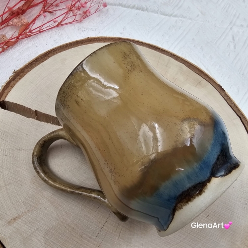 Kubek beczułka MAX duży ceramiczny Glena Art kolor ziemi brąz i granat z uszkiem kolory ziemi do kawy herbaty ulubiony kubek ceramiczny ceramika 400 ml
