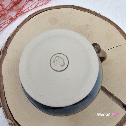 Kubek beczułka MAX duży ceramiczny Glena Art kolor ziemi brąz i granat z uszkiem kolory ziemi do kawy herbaty ulubiony kubek ceramiczny ceramika 400 ml