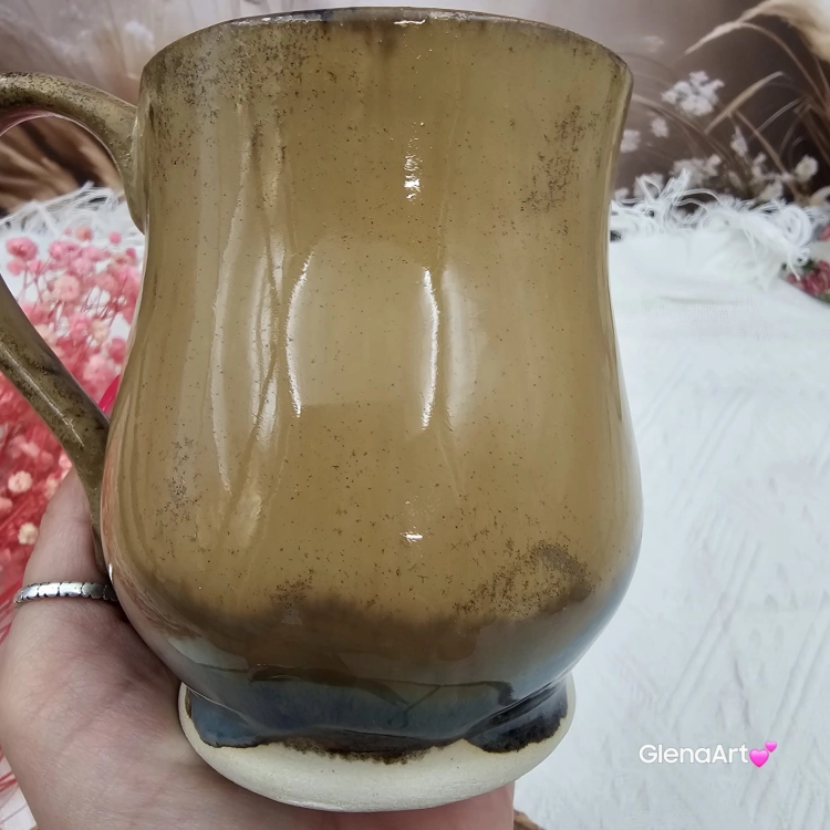 Kubek beczułka MAX duży ceramiczny Glena Art kolor ziemi brąz i granat z uszkiem kolory ziemi do kawy herbaty ulubiony kubek ceramiczny ceramika 400 ml