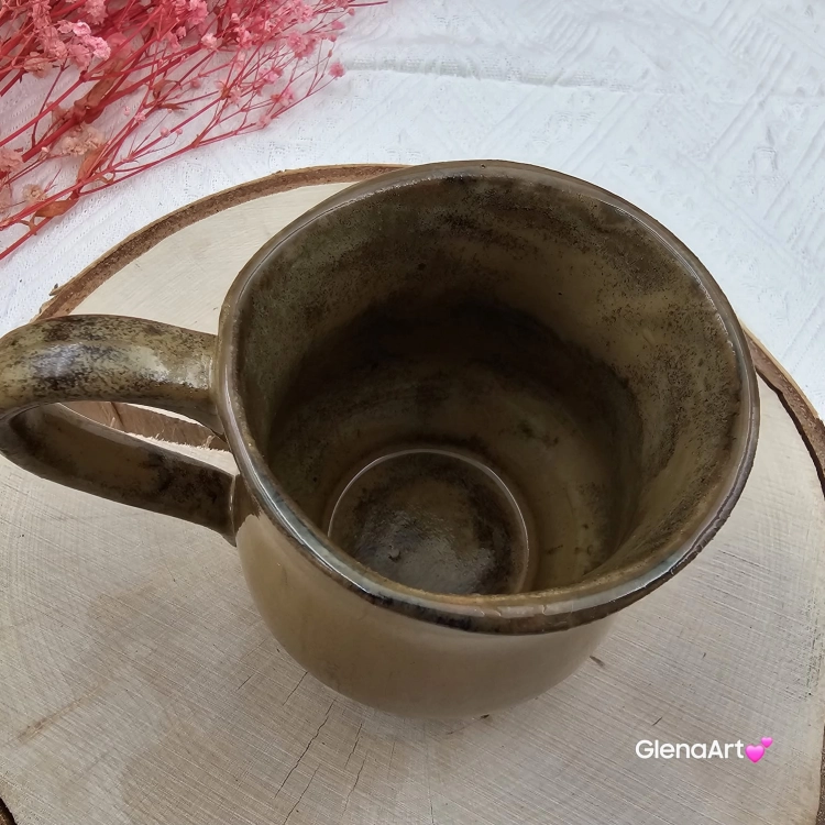 Kubek beczułka MAX duży ceramiczny Glena Art kolor ziemi brąz i granat z uszkiem kolory ziemi do kawy herbaty ulubiony kubek ceramiczny ceramika 400 ml