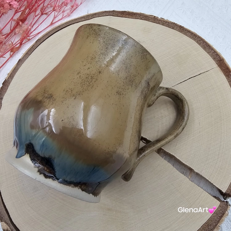 Kubek beczułka MAX duży ceramiczny Glena Art kolor ziemi brąz i granat z uszkiem kolory ziemi do kawy herbaty ulubiony kubek ceramiczny ceramika 400 ml
