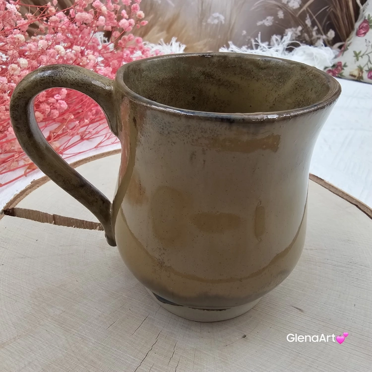 Kubek beczułka MAX duży ceramiczny Glena Art kolor ziemi brąz i granat z uszkiem kolory ziemi do kawy herbaty ulubiony kubek ceramiczny ceramika 400 ml