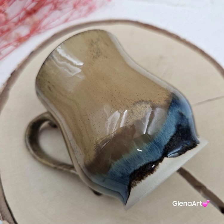 Kubek beczułka MAX duży ceramiczny Glena Art kolor ziemi brąz i granat z uszkiem kolory ziemi do kawy herbaty ulubiony kubek ceramiczny ceramika 400 ml