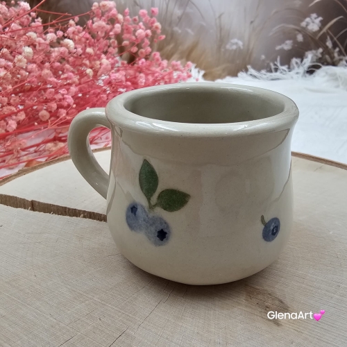 Kubek jagody ceramiczny slow i jagódki Glena Art beczułka mała kubeczek z uszkiem do kawy herbaty ulubiony kubek z napisem slow i jagódkami ceramiczny ceramika 120 ml