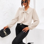 Bluzka koszula z kokardą snowflake s/m i l/xl beżowa elegancka bluzka