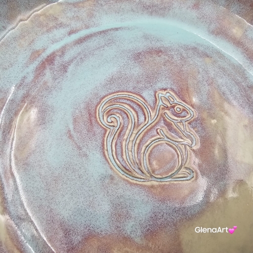 Miska ceramiczna jasna lawenda z wiewiórką Glena Art talerz głęboki na zupę 0,8 l ceramiczny niebieski ceramika rękodzieło ręcznie robiona z formy miska talerz do zupy z jasnej masy kamionkowej jasny niebieski