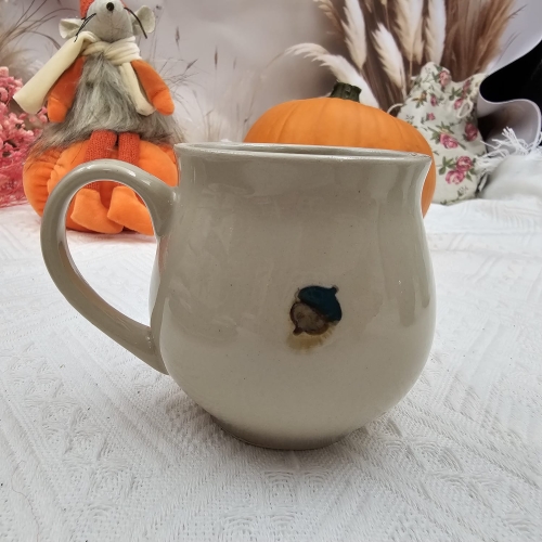 Kubek czeski jesienny z żołędziem nieidealny ceramiczny Glena Art beczułka kubek z uszkiem do kawy herbaty ulubiony kubek ceramiczny ceramika rękodzieło 250 ml żołądź