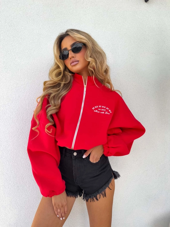 Bluza ARLA – czerwona XS i S sportowo casualowa rozpinana ciepła bluza BY Me